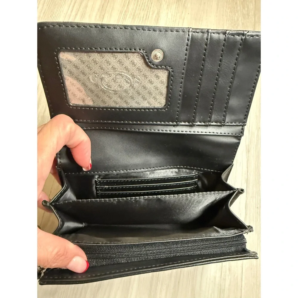 Guess Black Quilted Satchel Handbag and Matching Wristlet Wallet Set VY854242